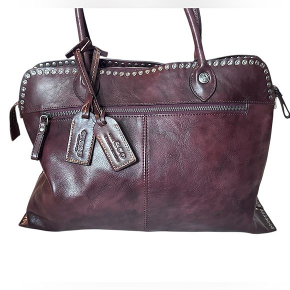 Old Trend Soul Stud Leather Satchel Bag burgundy rusty red - Picture 6 of 16